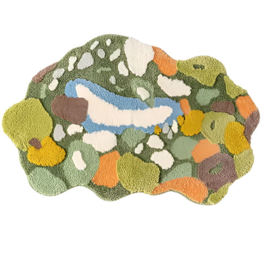 Plush green moss-style tufted rug mimicking a forest floor texture.