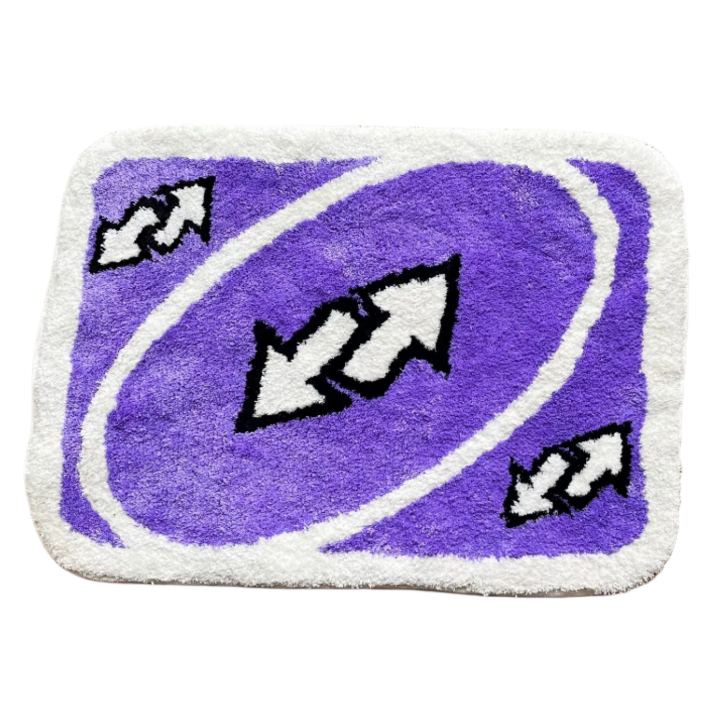 Handmade purple Uno card design rug with bold number graphic.