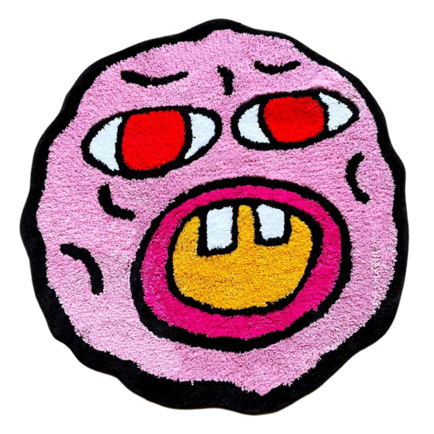 Tufted rug featuring the iconic Cherry Bomb cartoon face 