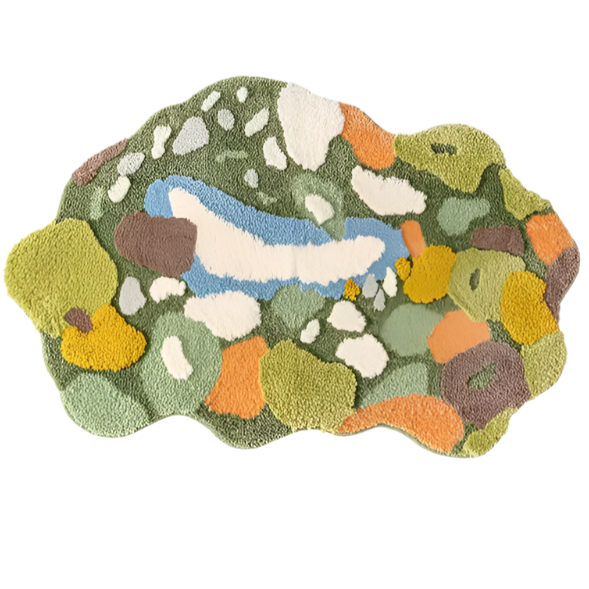 Plush green moss-style tufted rug mimicking a forest floor texture.